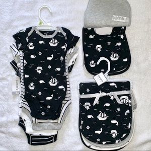 NWT Carter’s Matching Onesies, Burp Cloths & Bibs